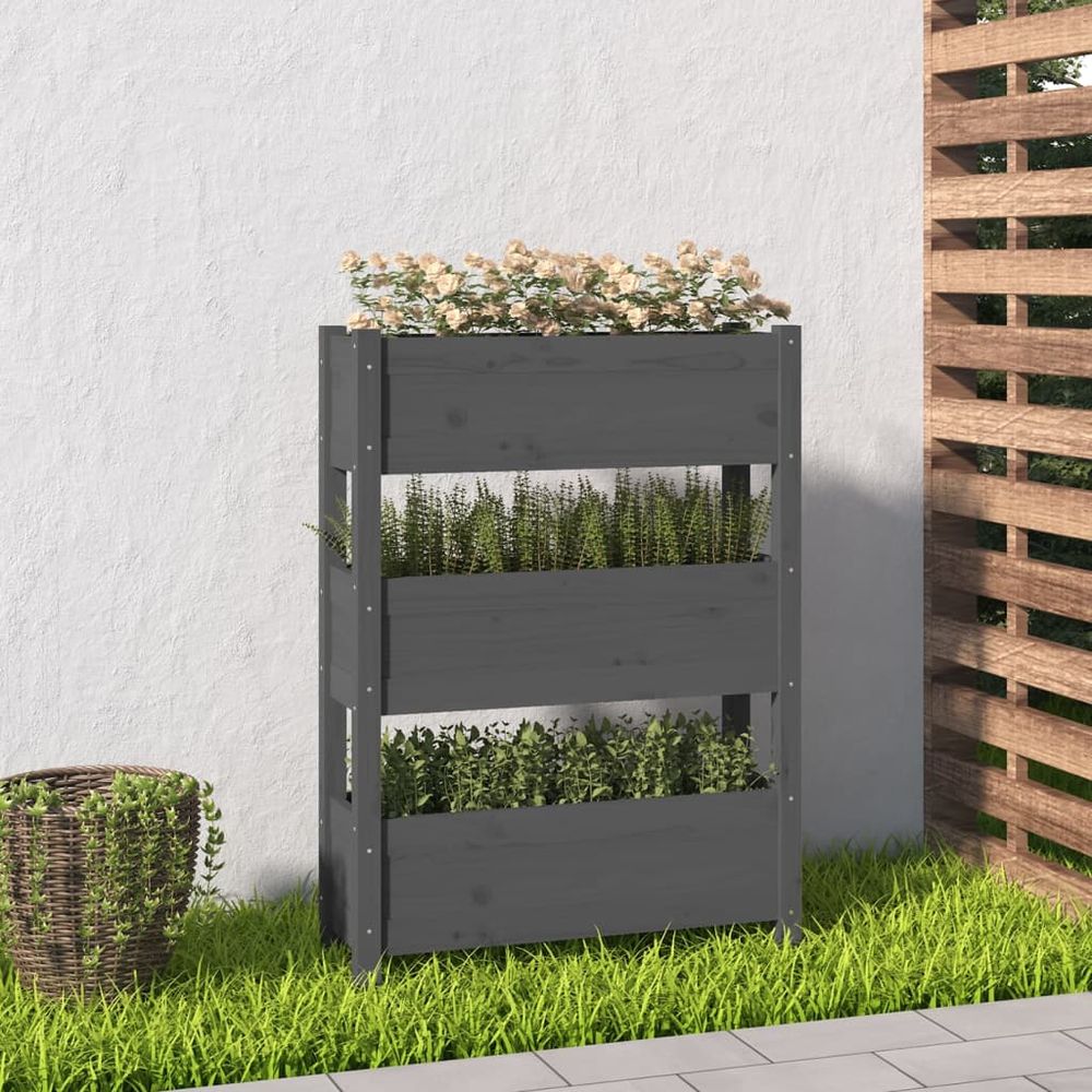 Jardinière verticale 3 bacs en bois de pin petit balcon 77 cm gris