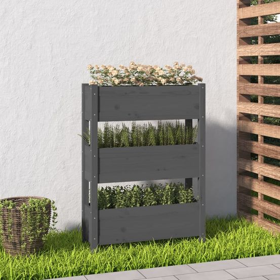 Jardinière verticale 3 bacs en bois de pin petit balcon 77 cm gris