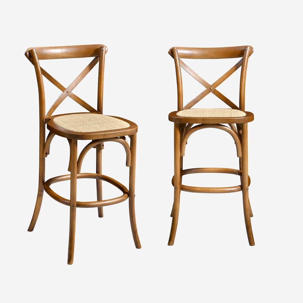 Lot de 2 tabourets de bar bistrot vintage en bois avec repose-pieds