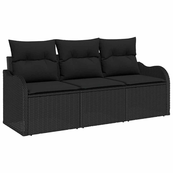 Ensemble de canapé de jardin avec coussin 3 pcs noir poly rotin