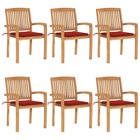 Chaises de jardin empilables avec coussins 6 pcs teck solide