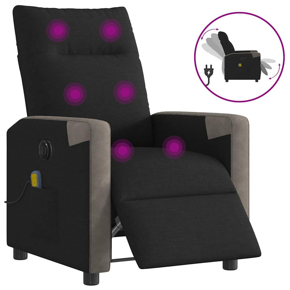 Fauteuil de massage inclinable électrique noir tissu