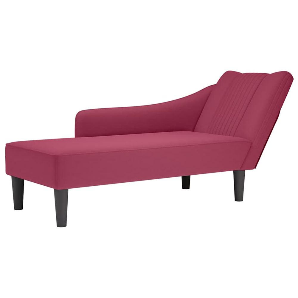 Fauteuil long avec accoudoir droit rouge bordeaux velours