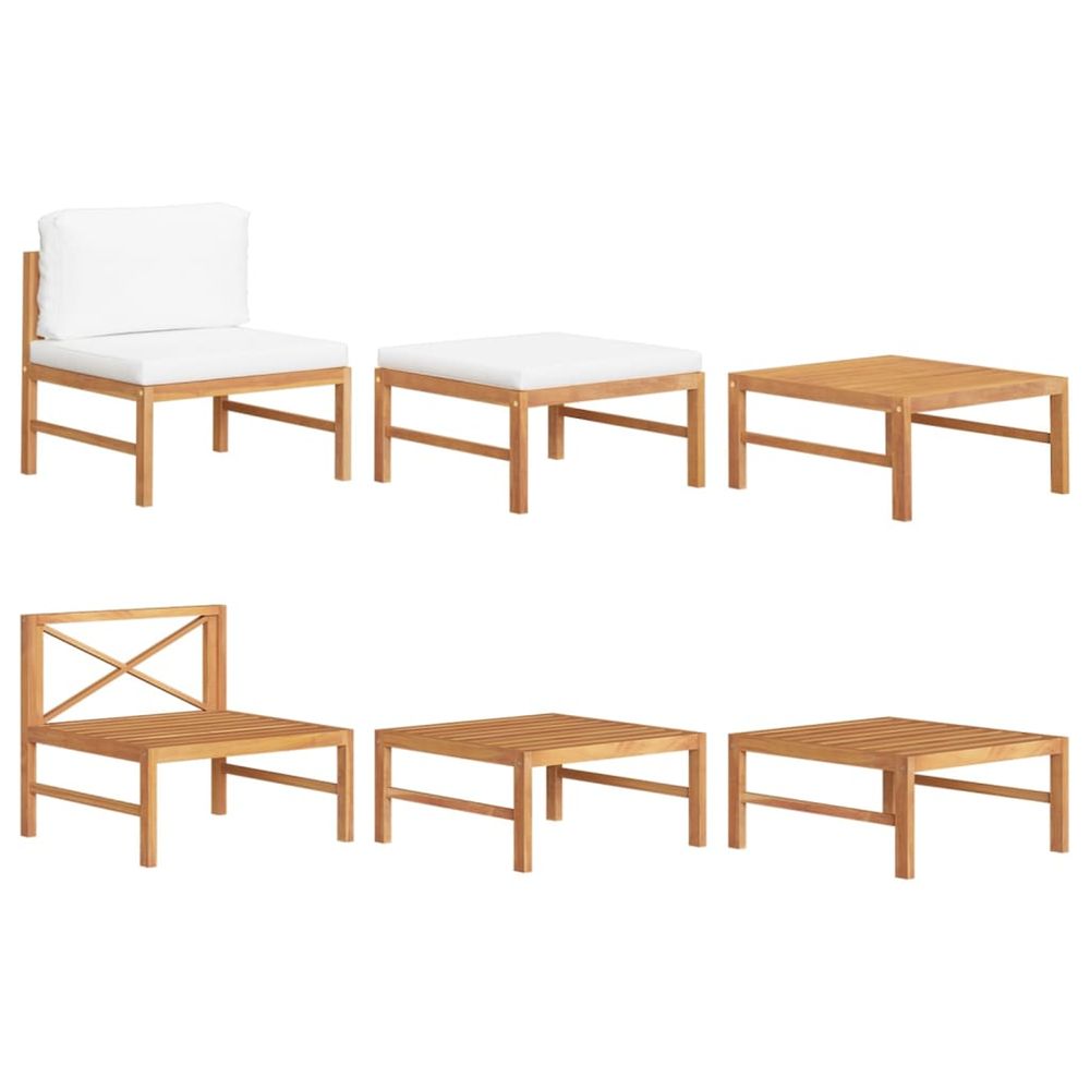Salon de jardin 3 pcs avec coussins crème bois de teck