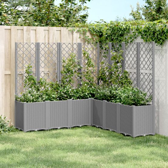Bac à fleurs carré avec support grimpant intégré pp aspect osier pour tomates et rosiers gris 160 cm