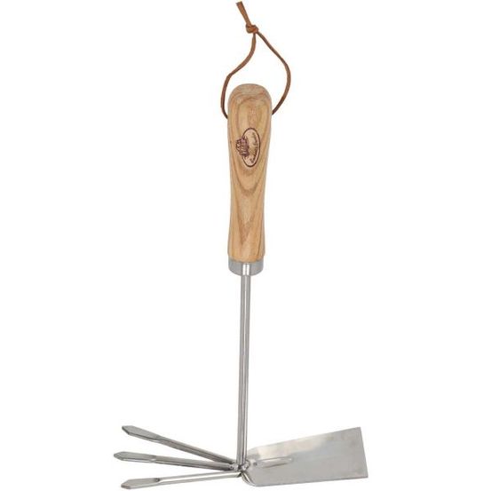 Serfouette double en acier inoxydable et bois de frêne