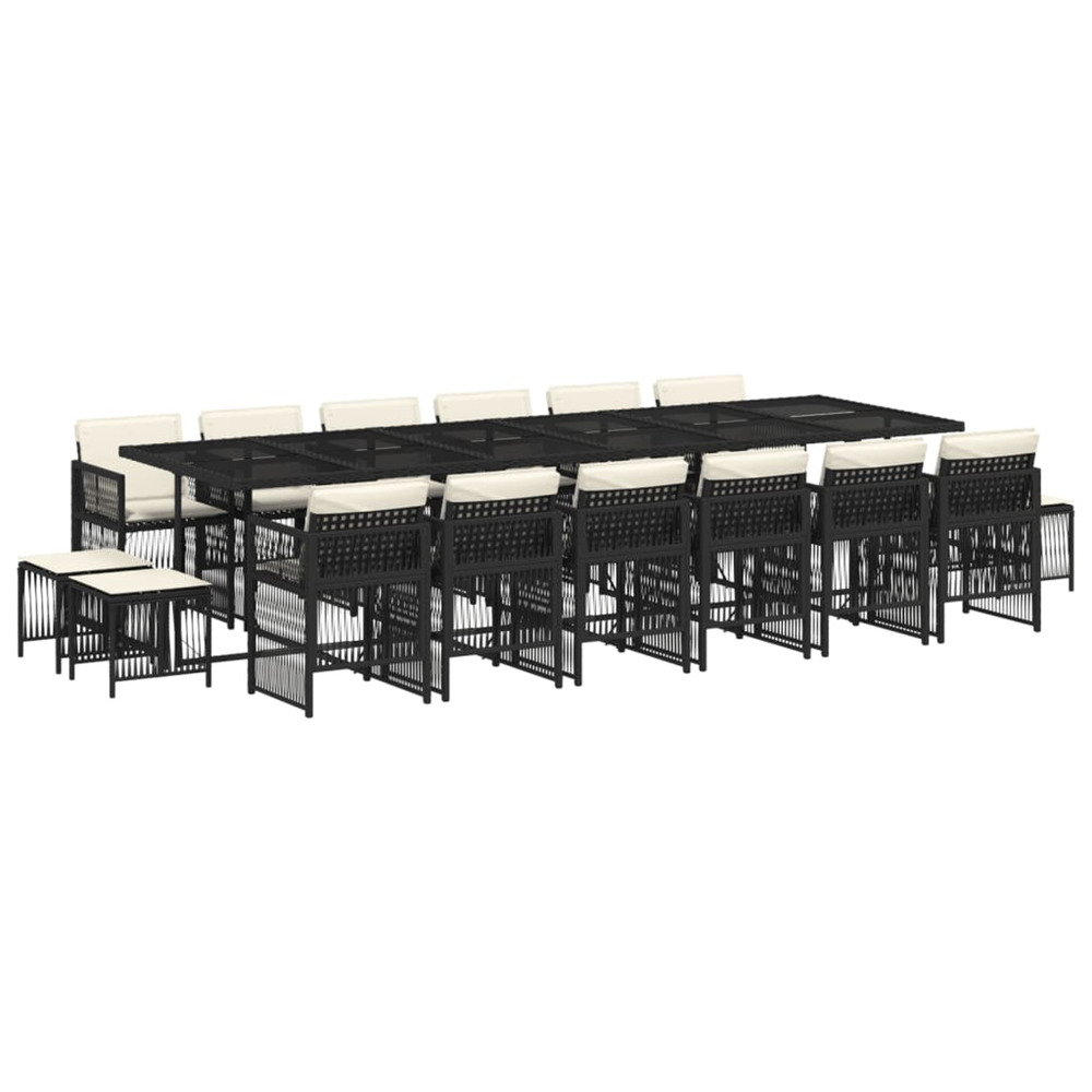 Ensemble à manger de jardin 17 pcs coussins noir résine tressée