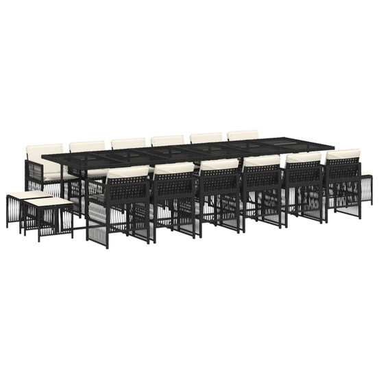 Ensemble à manger de jardin 17 pcs coussins noir résine tressée