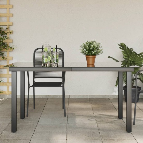 Table de jardin noir 150x90x74 cm aluminium et verre