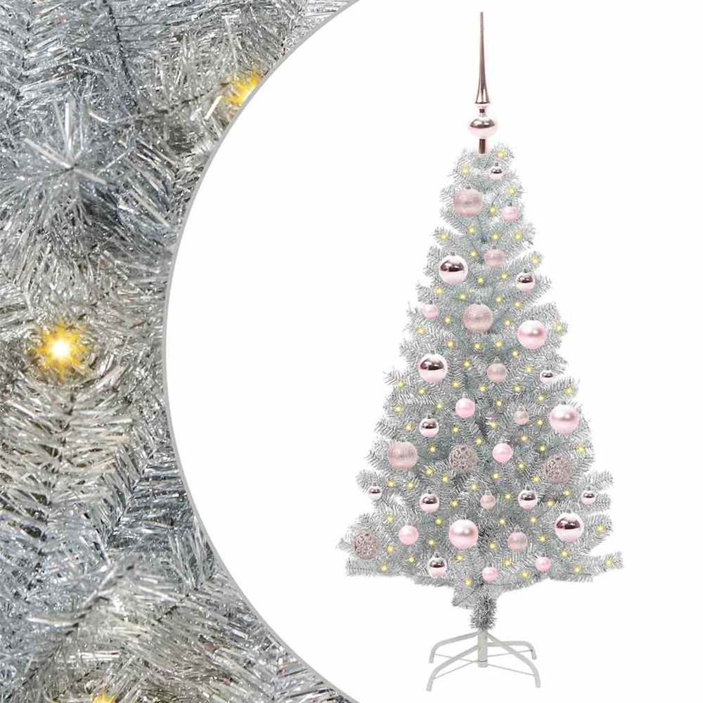 Sapin de noël avec 150 led avec support argent 120 cm pet