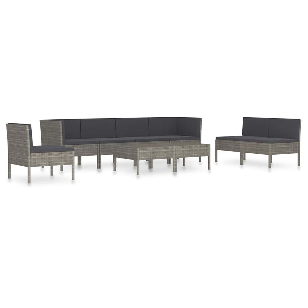 Salon de jardin 9 pcs avec coussins résine tressée gris