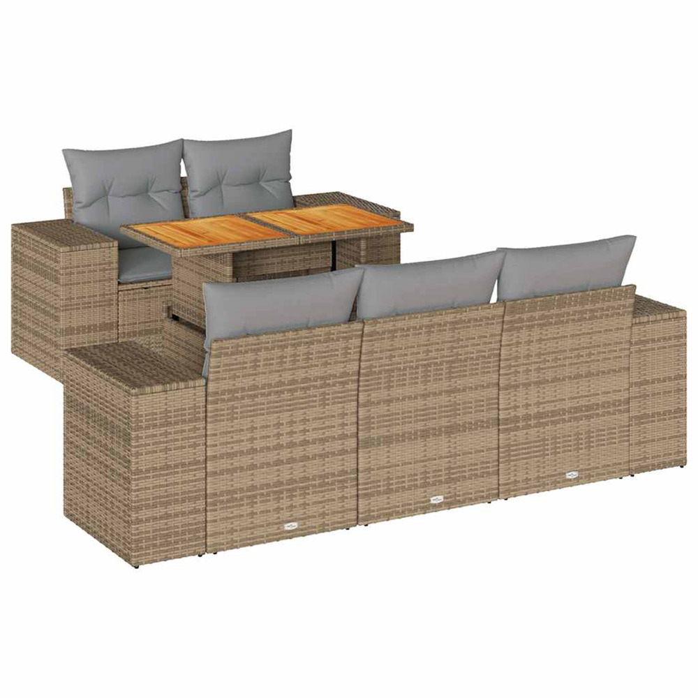 Salon de jardin avec coussins 6 pcs beige résine tressée