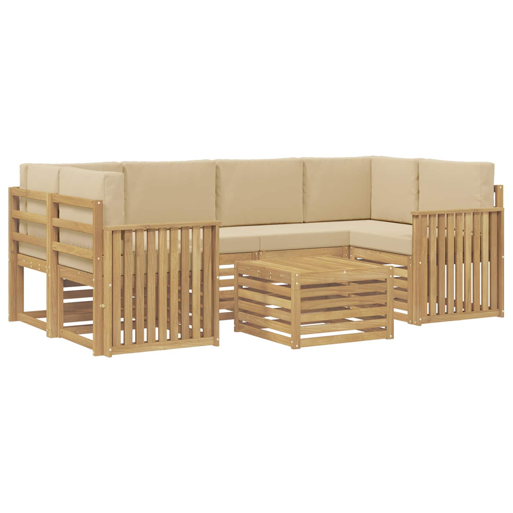 Ensemble de canapés d'extérieur 7 pcs blanc et beige polyester