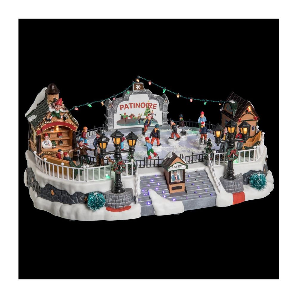 Village de noël lumineux, animé et musical patinoire avec 10 santons