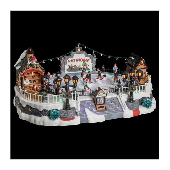 Village de noël lumineux, animé et musical patinoire avec 10 santons