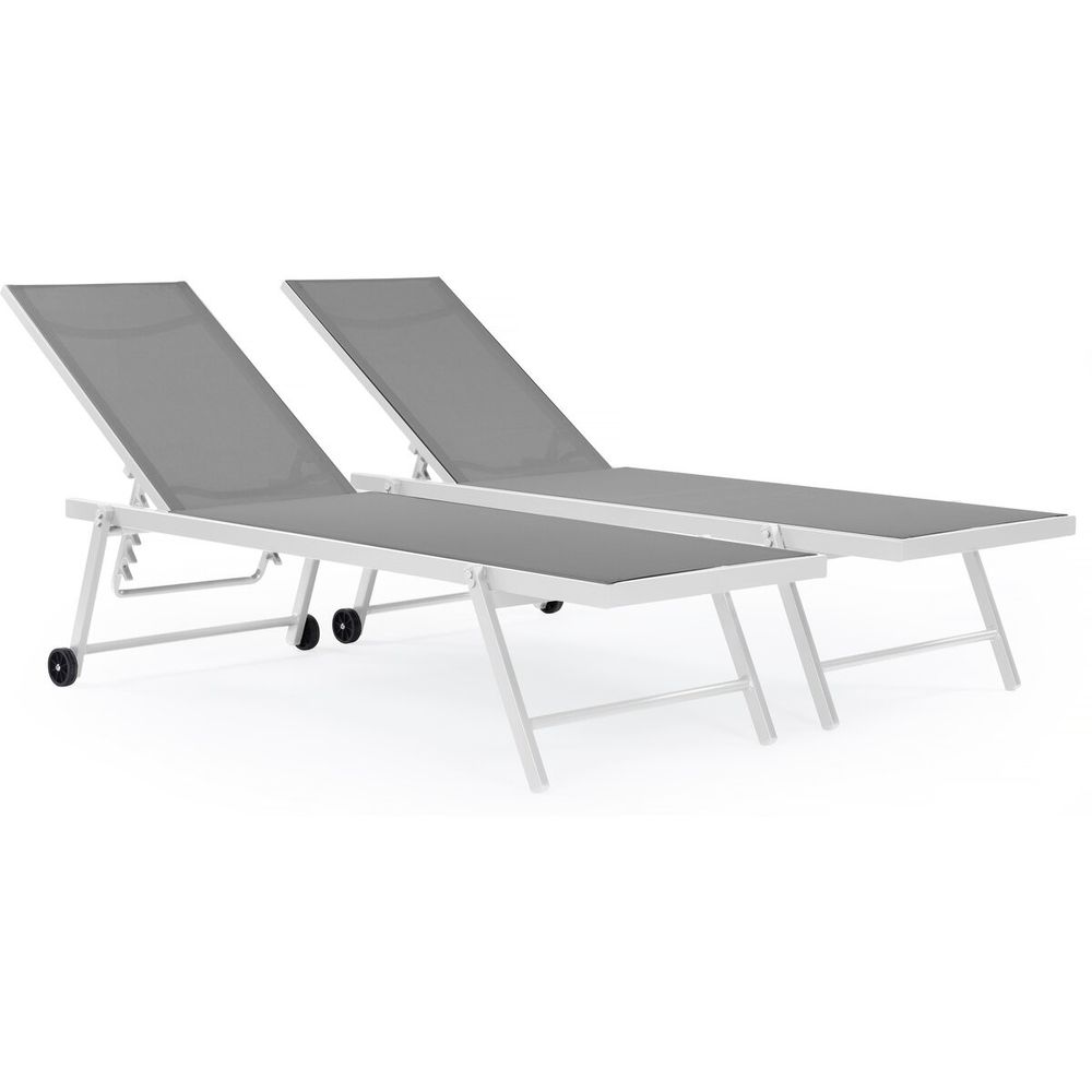 Lot de 2 bains de soleil textilène aluminium 