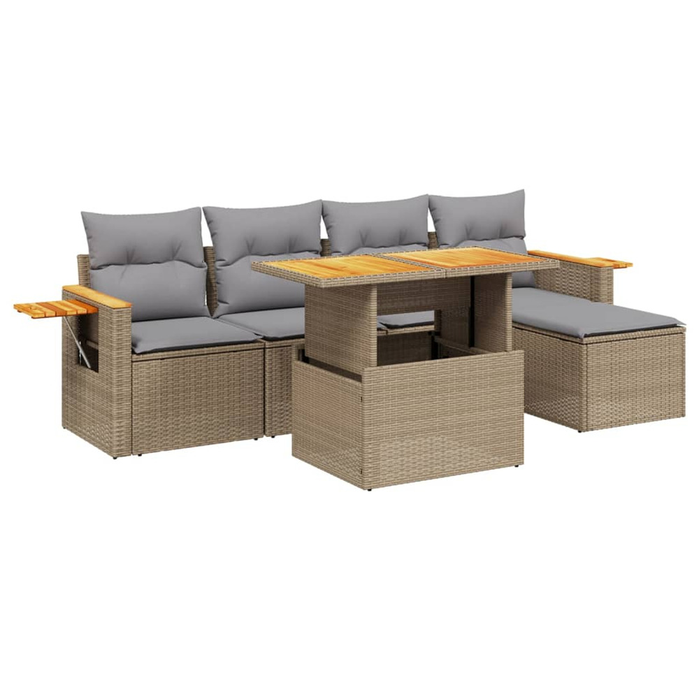 Salon de jardin avec coussins 6 pcs beige résine tressée