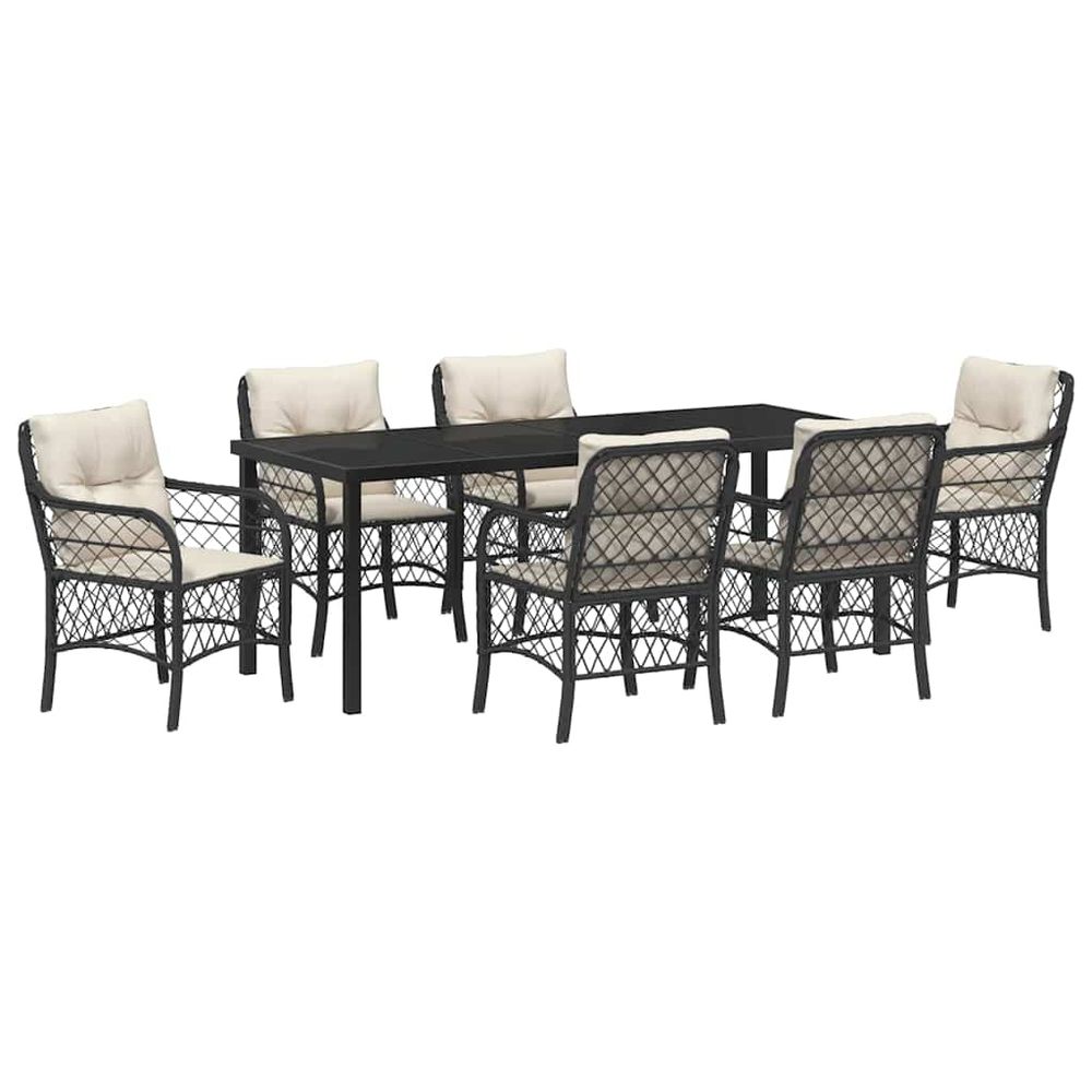 Ensemble de salle à manger pour jardin 7 pc noir polyrotin