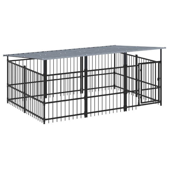 Chenil cage enclos pac animaux d'extérieur avec toit pour chiens acier 5,63 m² noir