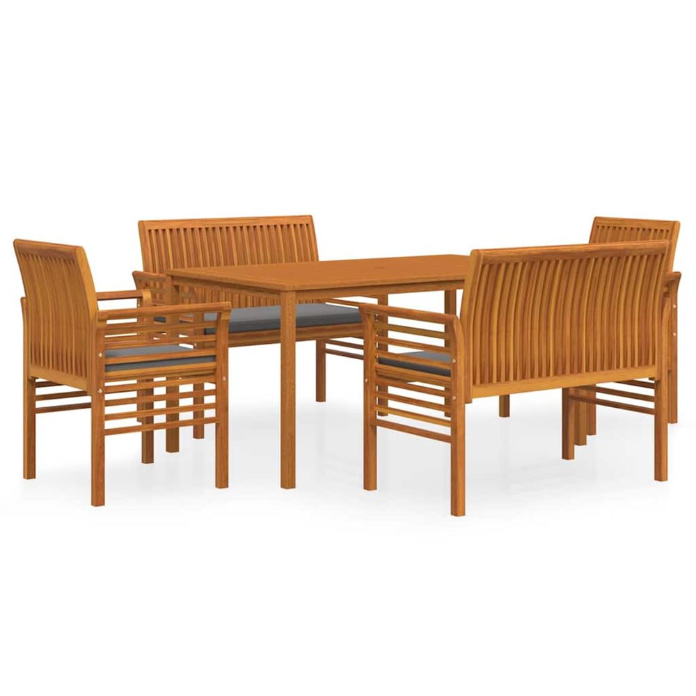 Ensemble à manger d'extérieur 5 pcs et coussins acacia solide