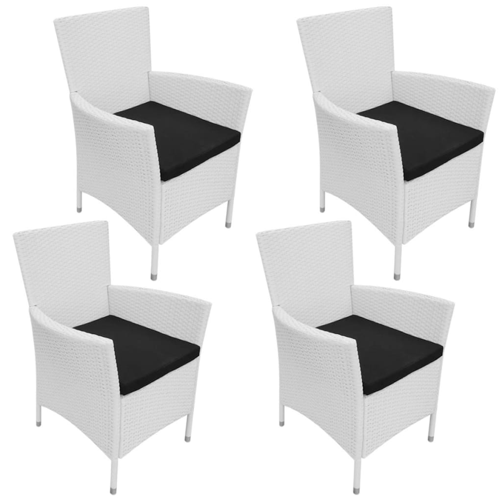 Chaises de jardin 4pcs avec coussins résine tressée blanc crème