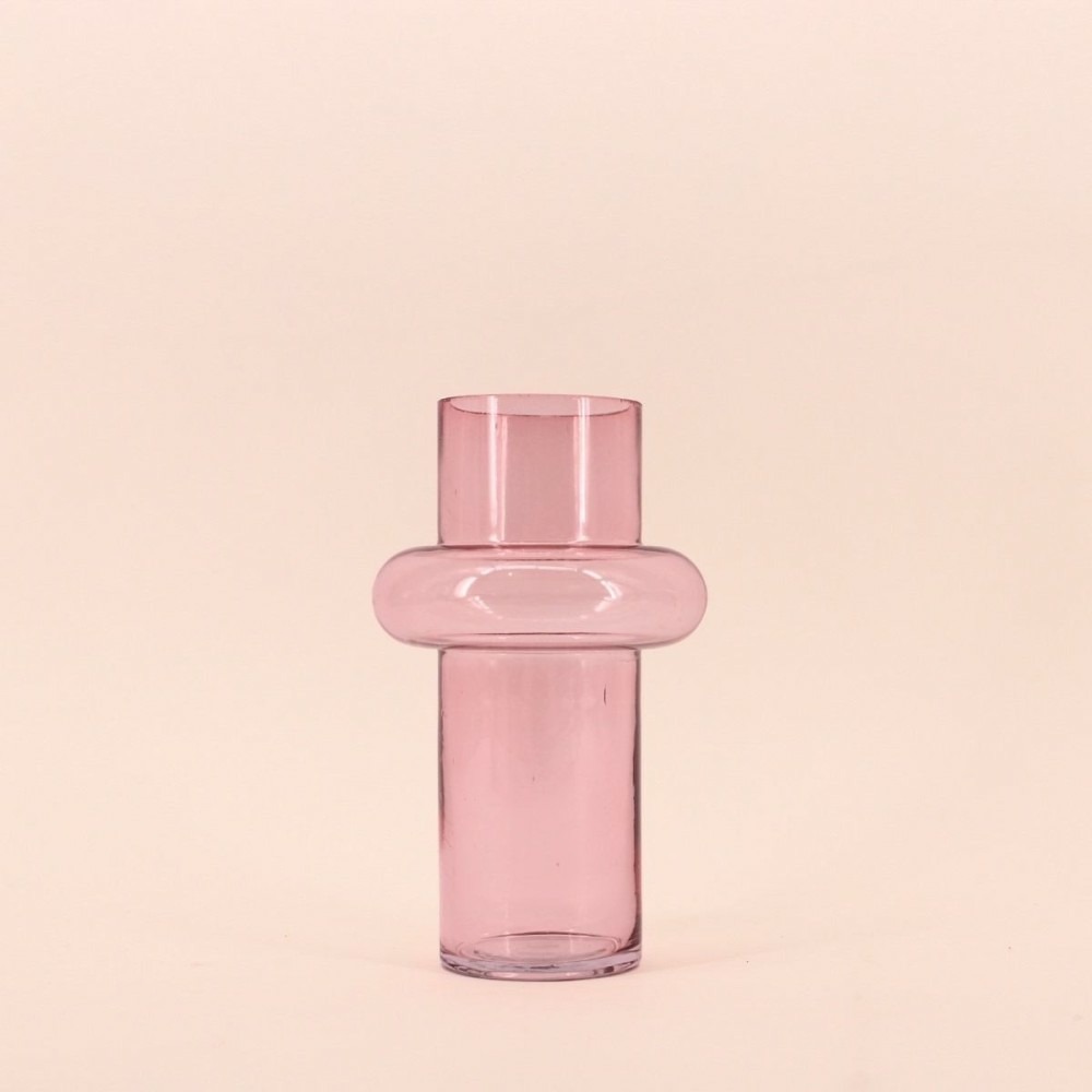 Vase anneau en verre rose clair, h20cm