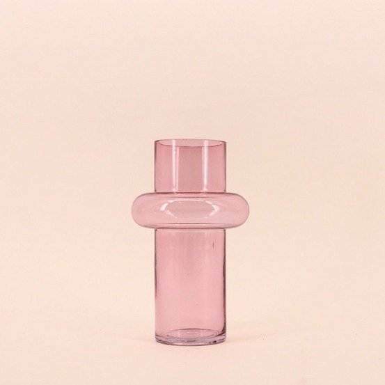 Vase anneau en verre rose clair, h20cm