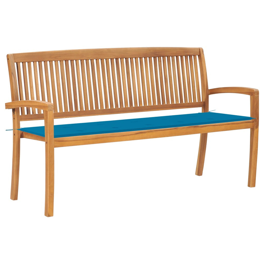 Banc de jardin empilable et coussin 159 cm bois de teck massif
