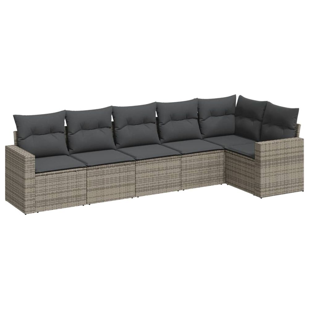 Salon de jardin 6 pcs avec coussins gris résine tressée