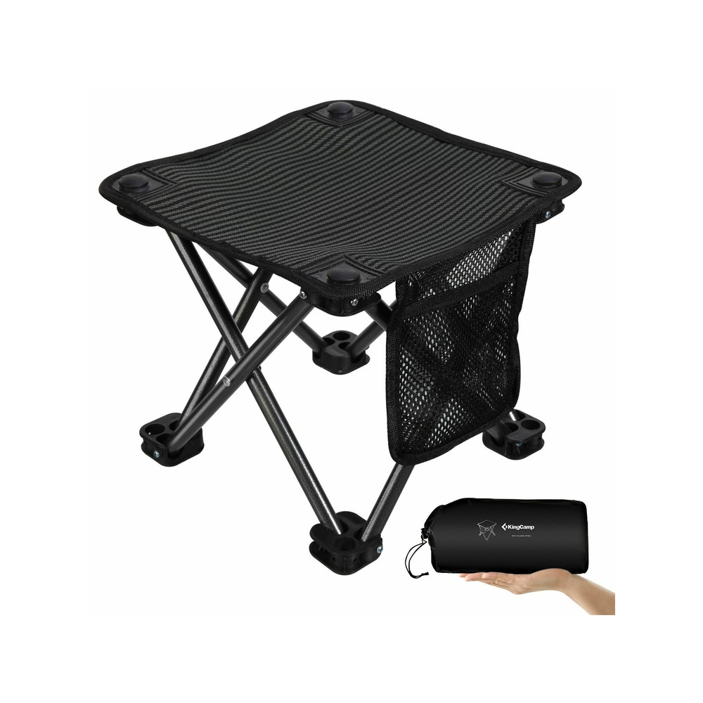 Mini tabouret pliable - kingcamp - noir - sac de transport inclus