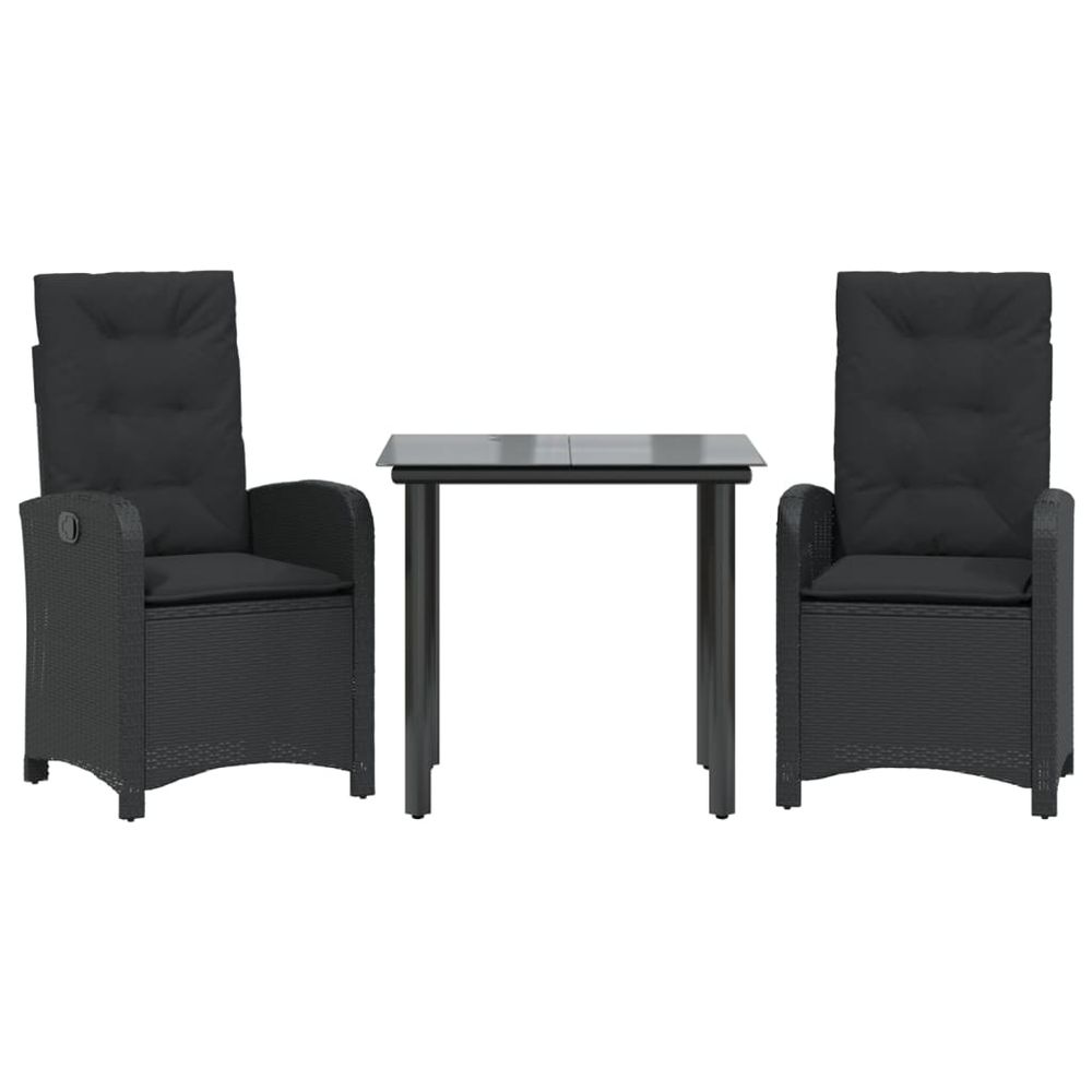 Ensemble à manger de jardin avec coussins 3 pcs noir