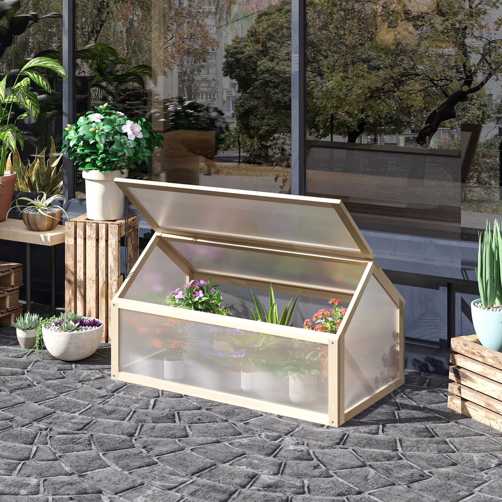 Mini serre de jardin bois naturel 90 x 52 x 49,5 cm balcon terrasse toit ouvrant - comfortxl outdoor living
