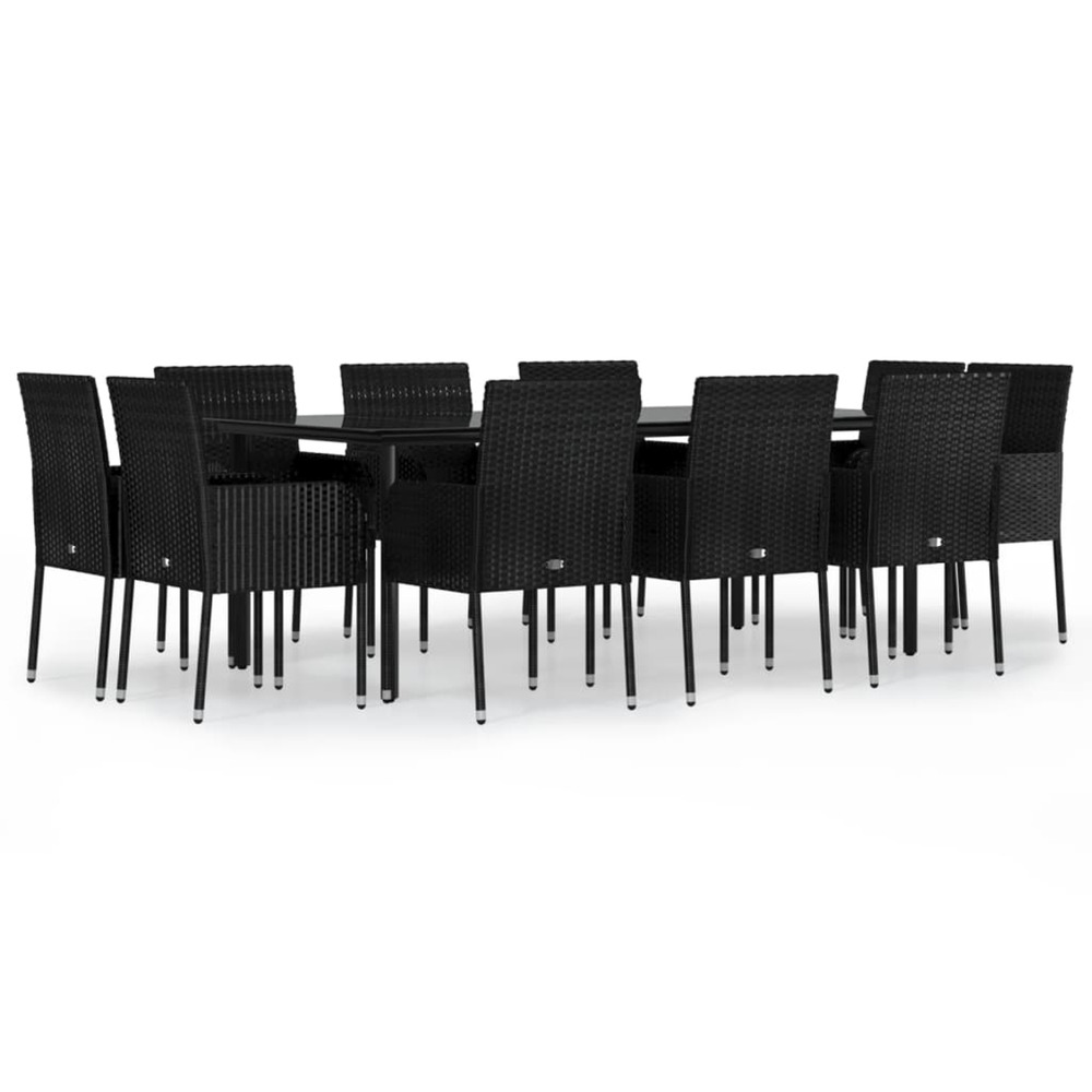 Ensemble à manger de jardin 11 pcs coussins noir résine tressée