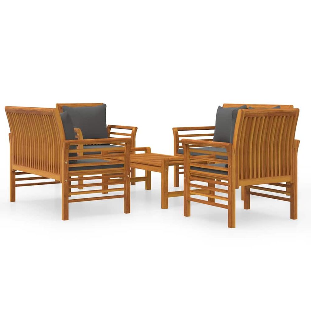 Salon de jardin avec coussins 5 pcs bois d'acacia solide