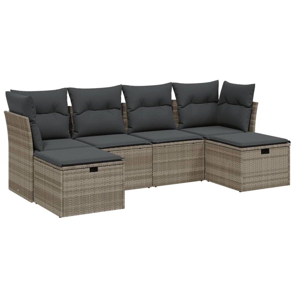 Salon de jardin 6 pcs avec coussins gris clair résine tressée