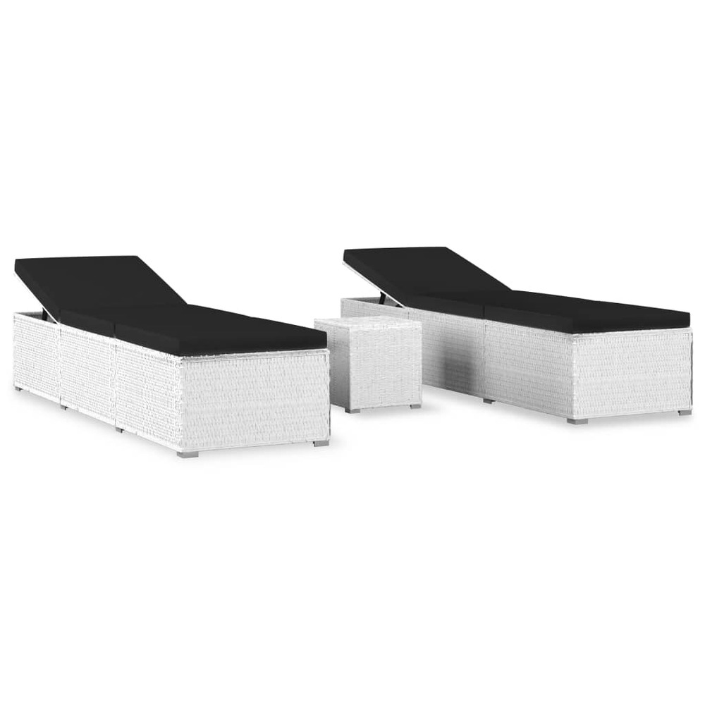Chaises longues de jardin table à thé 3pcs résine tressée blanc