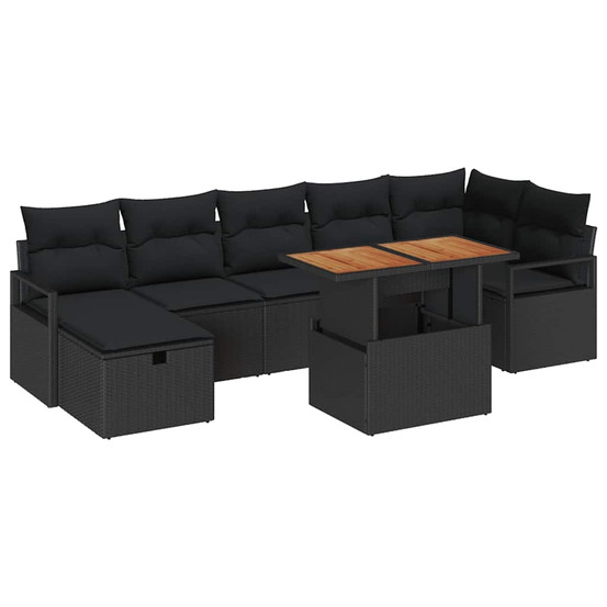 Ensemble de canapé de jardin 8 pcs noir polyrotin