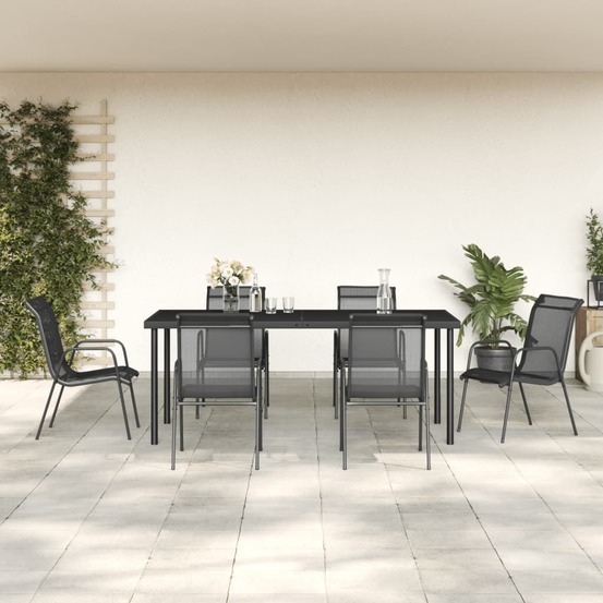 Ensemble à manger de jardin 7 pcs noir textilène et acier