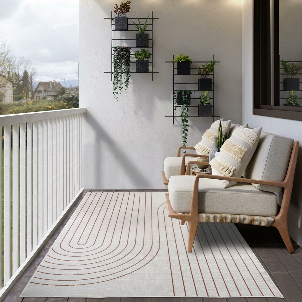 Tapis extérieur, kilim reversible 200x290 an reversible terracota et crème