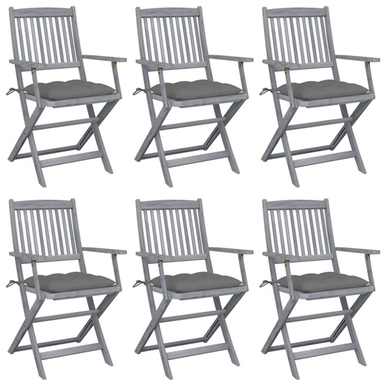Chaises pliables d'extérieur lot de 6 et coussins bois d'acacia