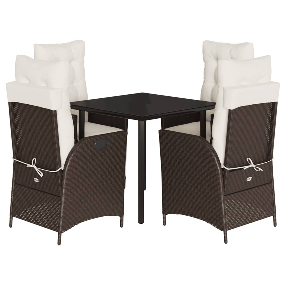 Ensemble à manger de jardin 5 pcs et coussins marron poly rotin