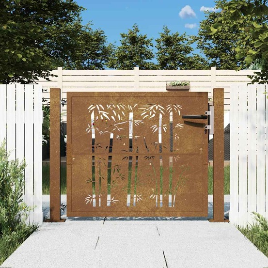 Portail de jardin 100x75 cm en acier corten et bambou
