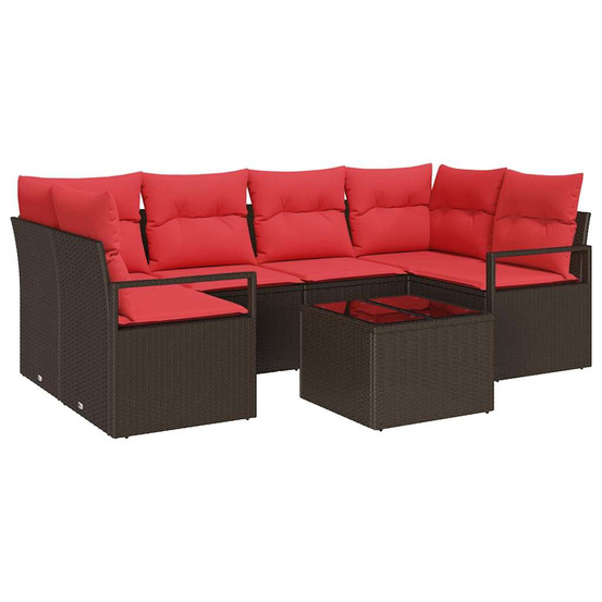 Ensemble de canapés 7 pcs marron et rouge polyrotin