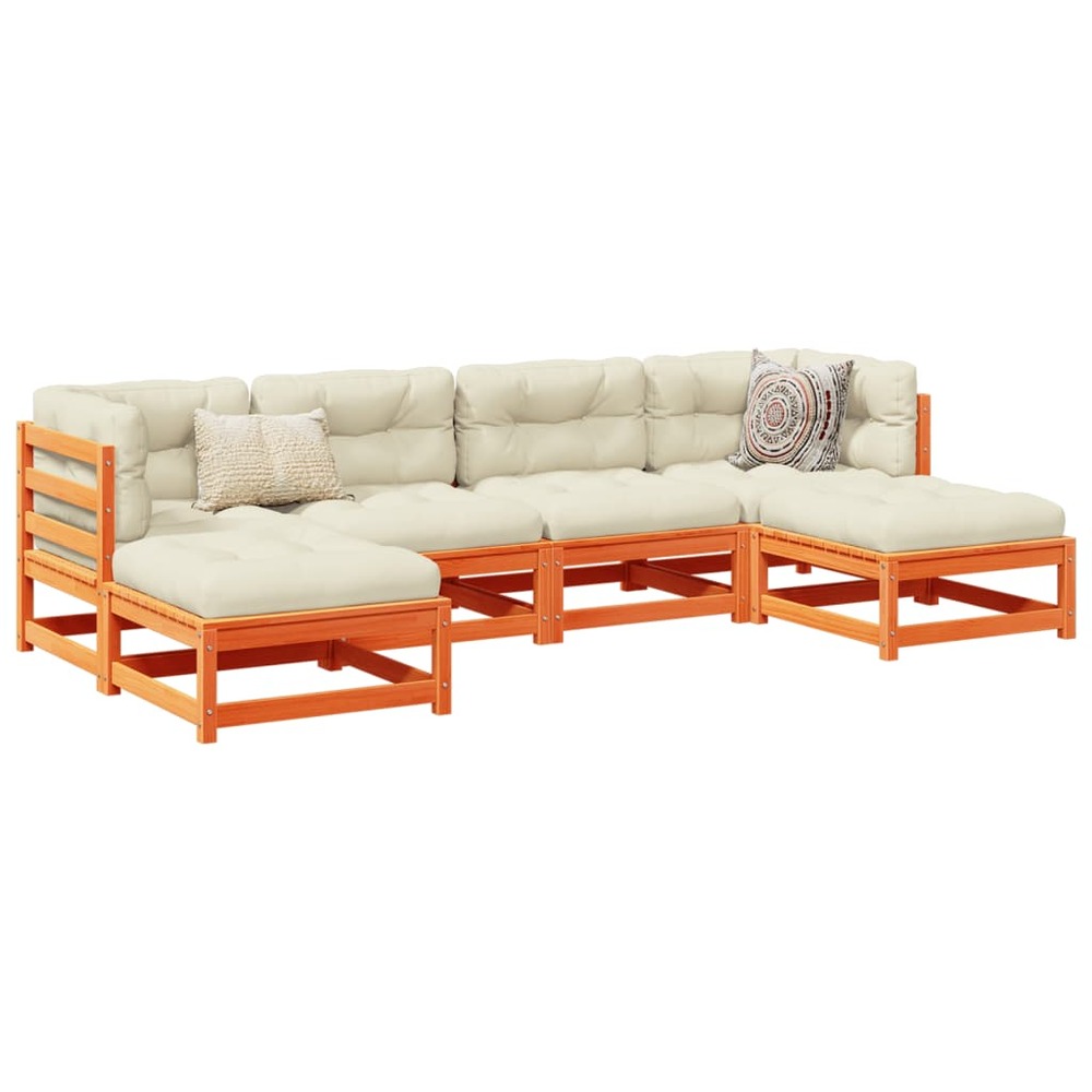 Salon de jardin 6 pcs avec coussins cire marron bois pin massif