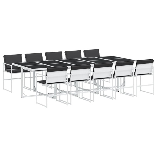 Ensemble à manger de jardin avec coussins 11pcs blanc textilène