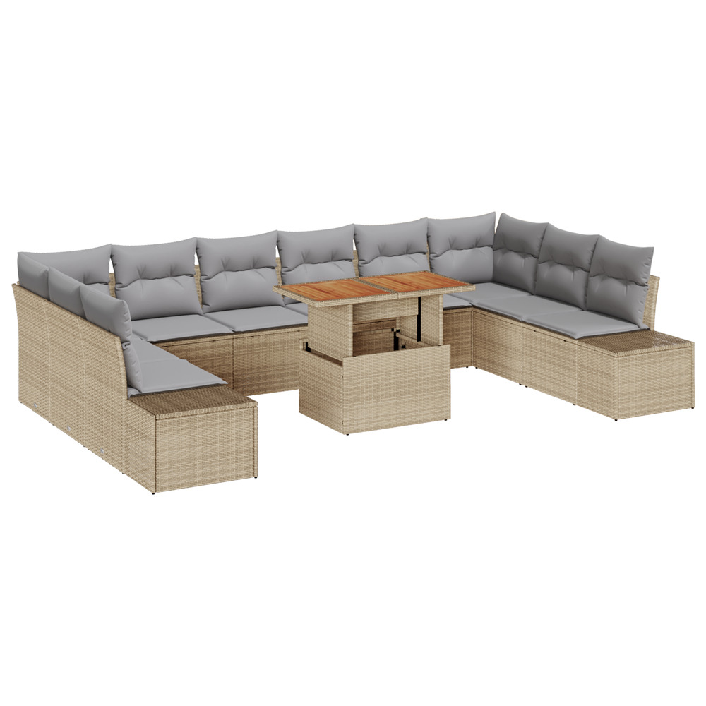 Ensemble de canapés de jardin 11 pièces avec coussins beige rattan poly
