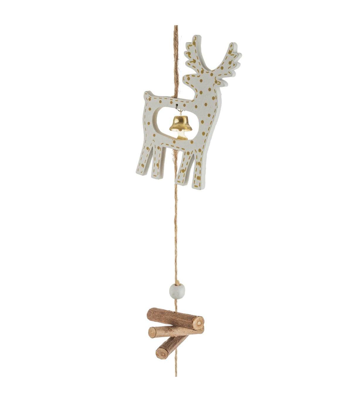 Guirlande de noël sujet en bois avec clochette dorée l 150 cm