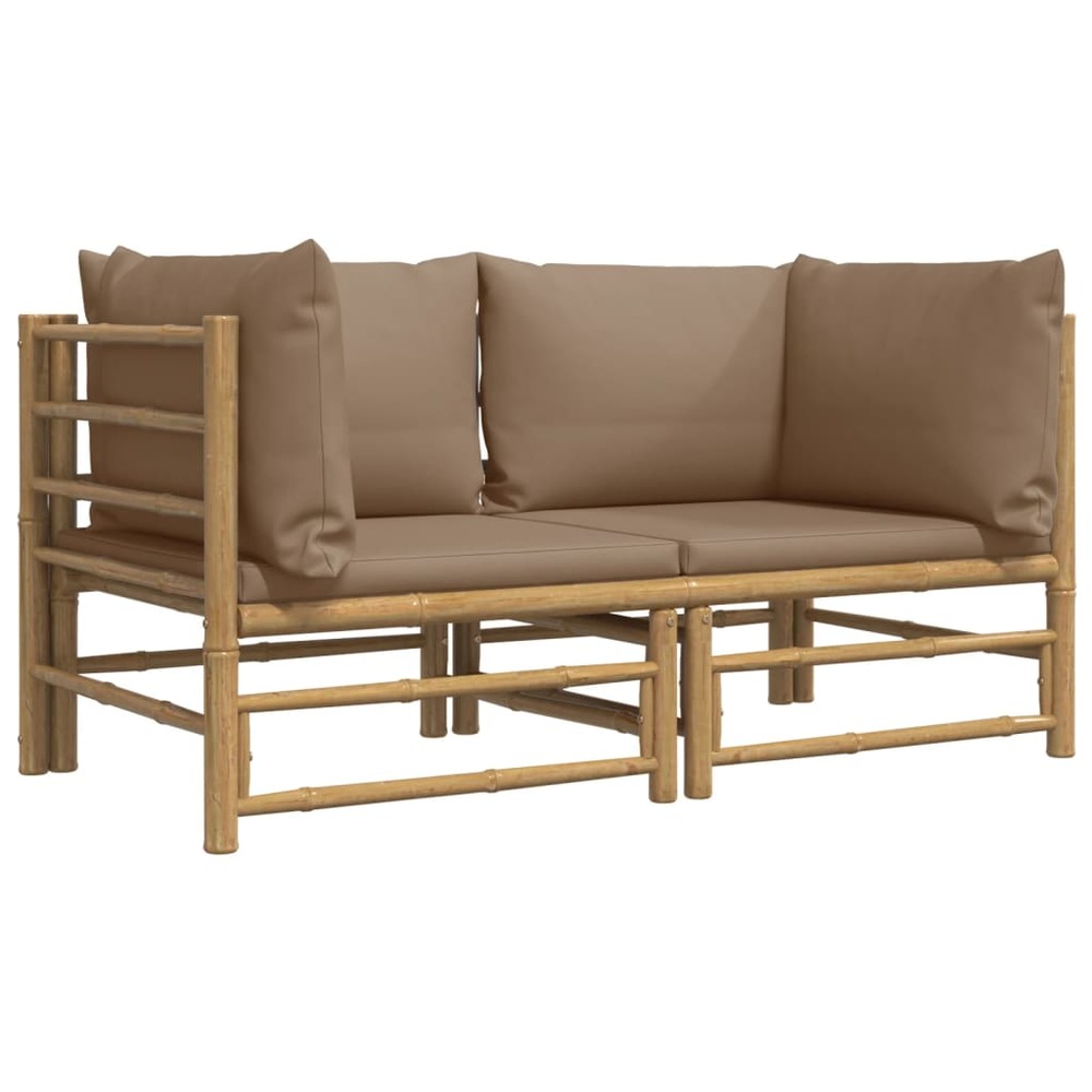 Canapés d'angle de jardin avec coussins taupe 2 pièces bambou