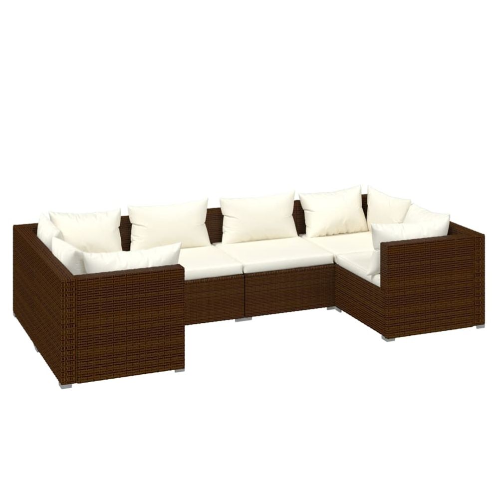 Salon de jardin 6 pcs avec coussins résine tressée marron