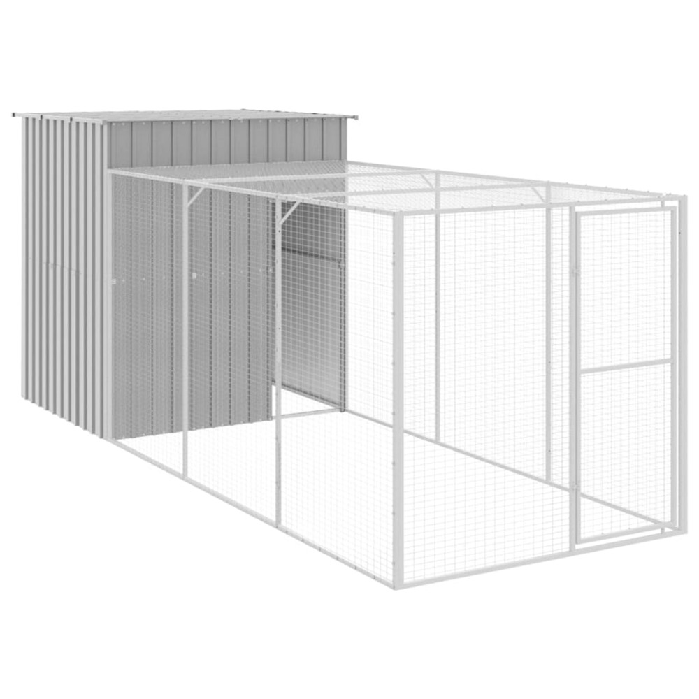 Poulailler enclos cage poules avec cour clair 165 x 455 x 181 cm acier galvanisé gris